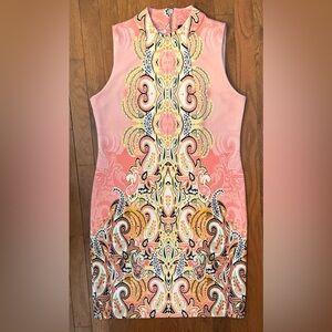 Melissa Paige Womens Dress Shift Paisley Scuba Stretch Mock Neck, Sleeveless